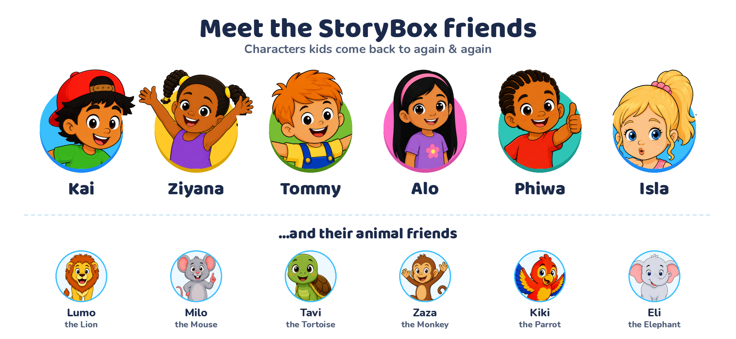 Meet Kai, Ziyana, Tommy, Alo, Phiwa and Isla & their animal friends